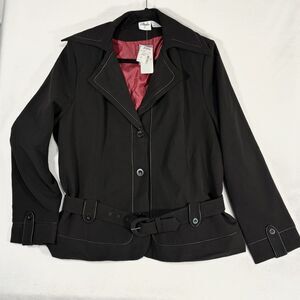 Vtg STUDIO V Belted Blazer Jacket Y2K Black Classic Career Topper NEW